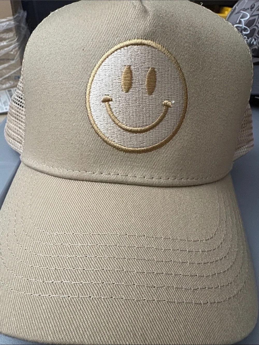 Beige Mesh Trucker Cap - Unbranded